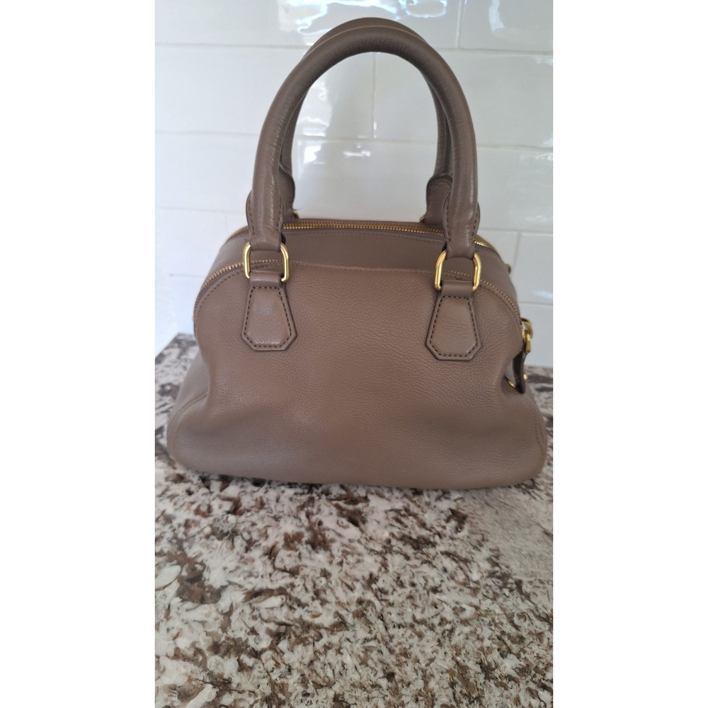 J.Crew Edie Satchel Bag Taupe Pebbled Leather Gold‎ Hardware Multi Compartment